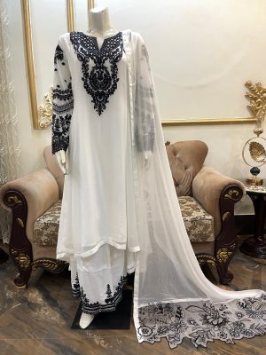 Pure Chiffon Embroidered Tail Style Front Back Frock