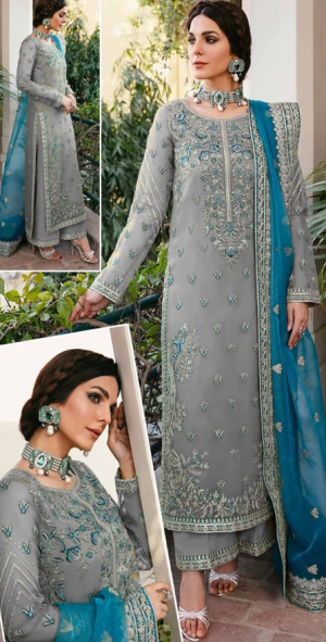 3 Pcs Organza Sequence Embroidered Work | Heer's
