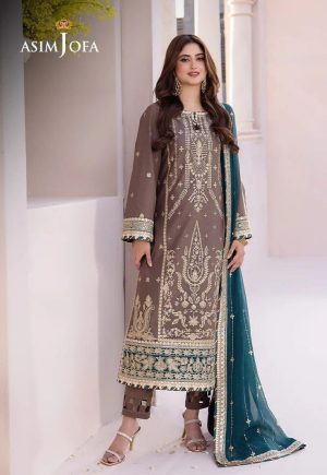 3 Pcs Chiffon With Zari Work | Asim jofa