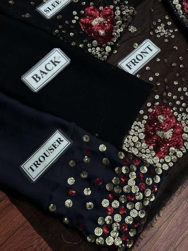 3 Pcs Chiffon with SEQUENCE Work | JAZMIN
