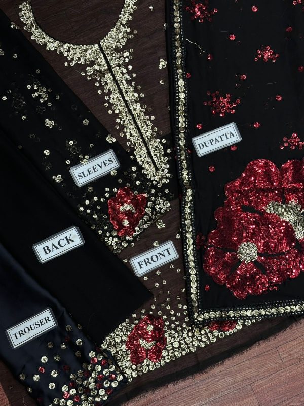 3 Pcs Chiffon with SEQUENCE Work | JAZMIN